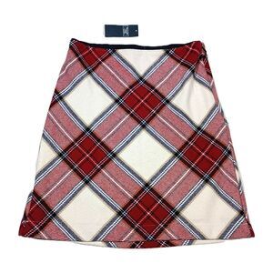 NEW Abercrombie Fitch Plaid Mini Pencil Skirt Red Blue S Wool Blend Preppy
